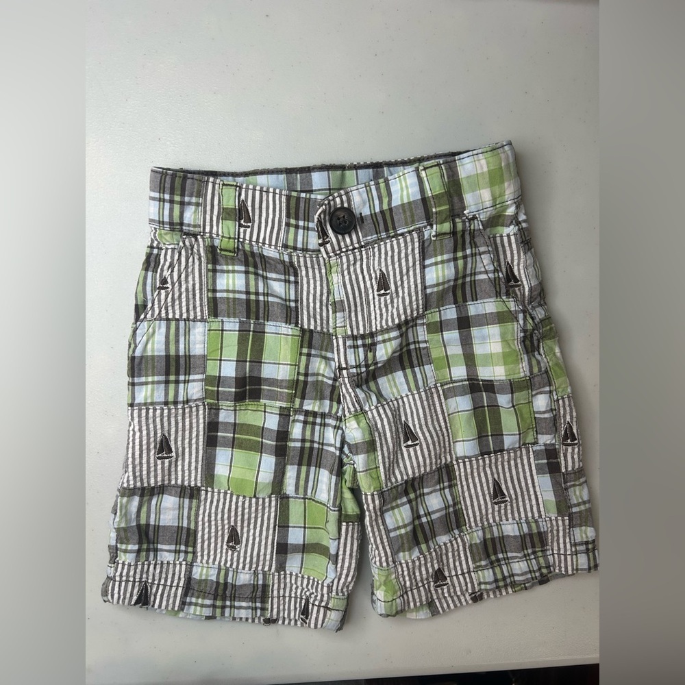 4/$25 Gymboree Plaid Spring Patchwork Madras Plaid Sailboat ADJ Waist Shorts 3